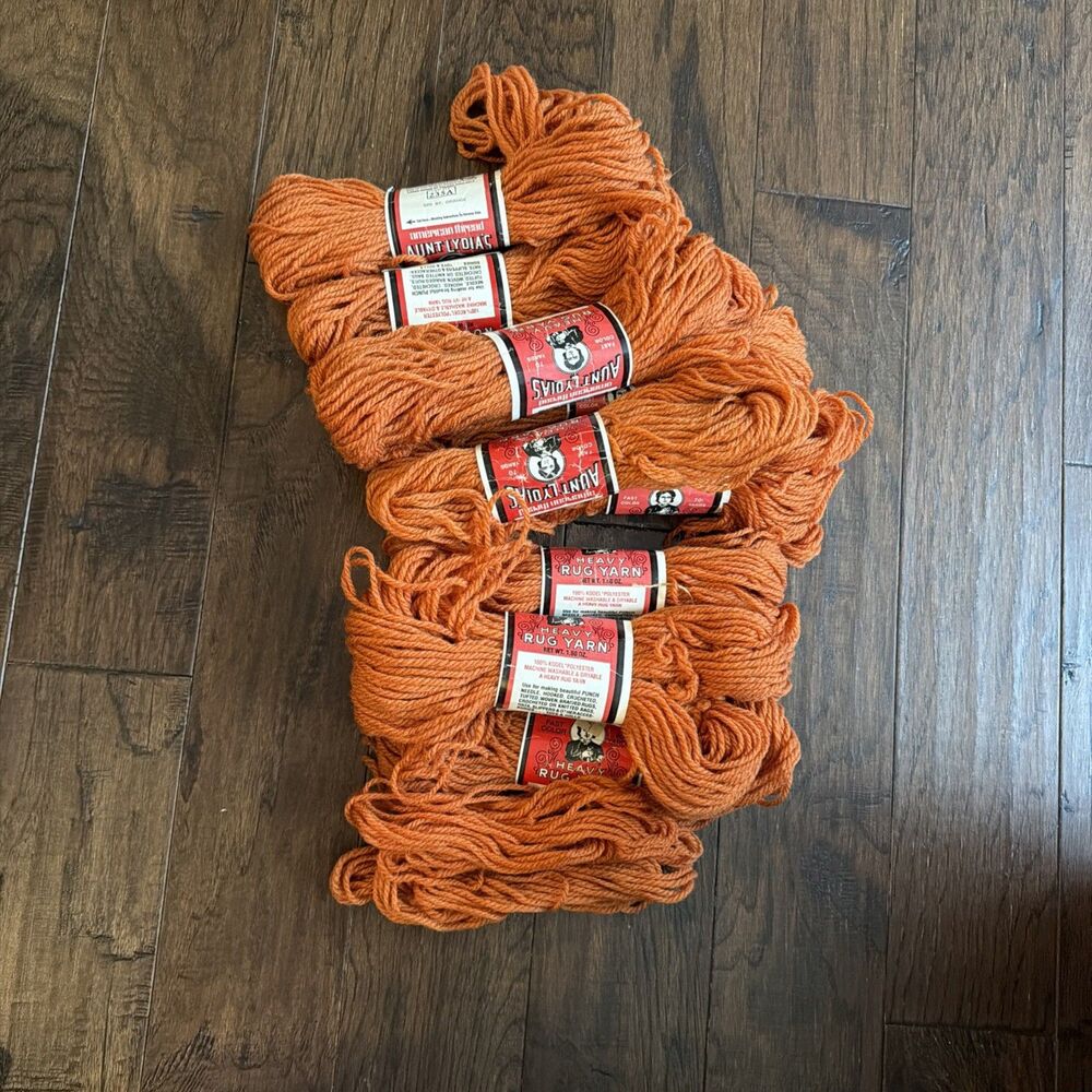 Vintage Aunt Lydia's Heavy Rug Yarn 320 Bt. Orange 9 Skeins Plus 2 Partial 1.6oz